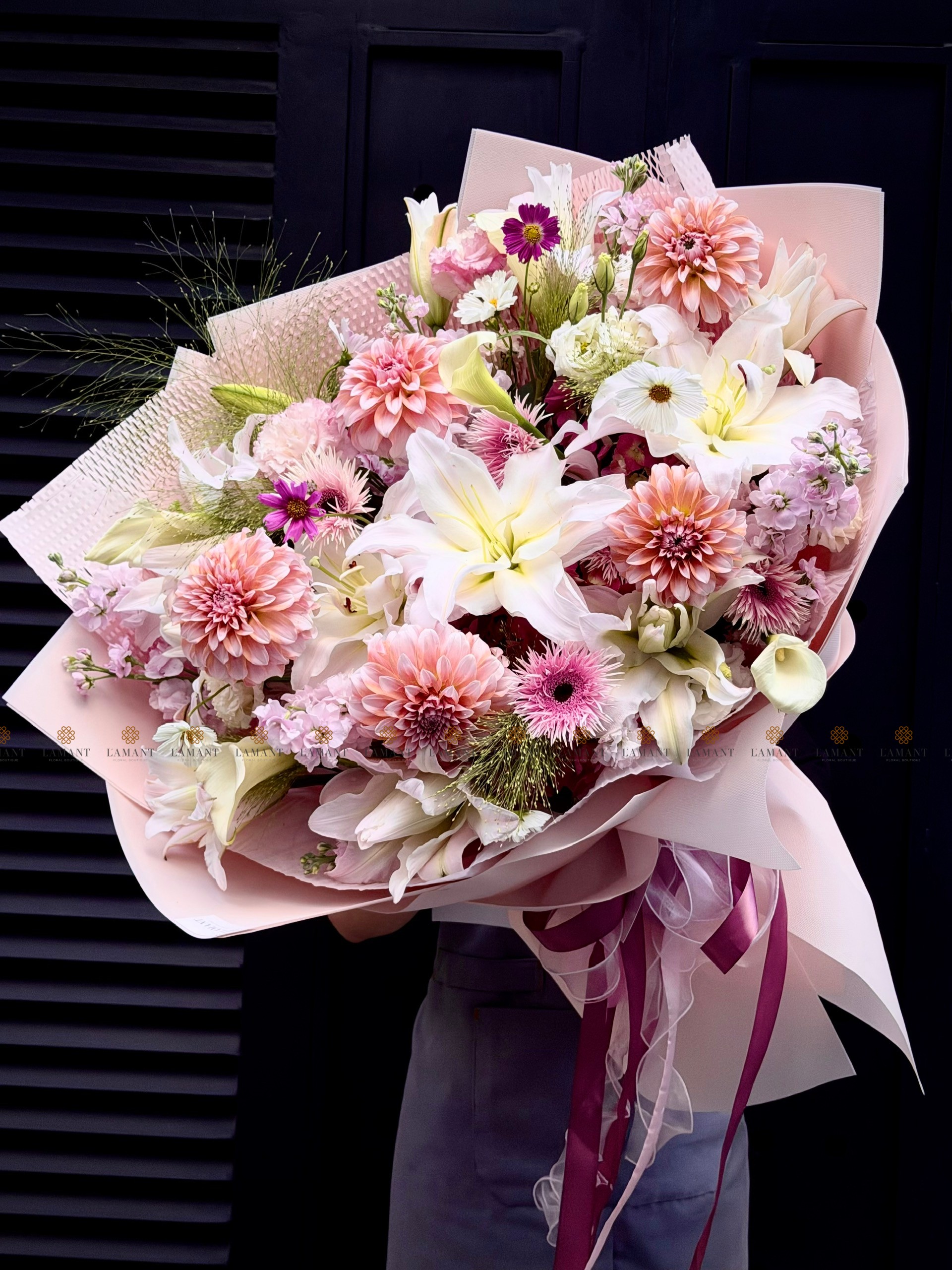 Bó hoa Ly kép nhập và Calla Lily mix Thược Dược A0508 - Hình ảnh 7