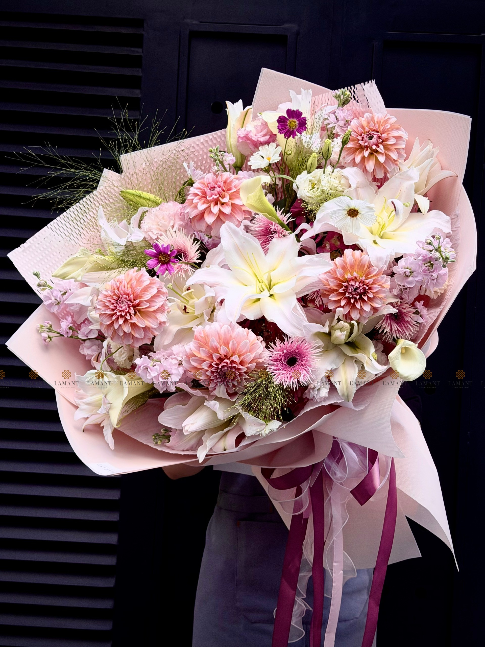 Bó hoa Ly kép nhập và Calla Lily mix Thược Dược A0508 - Hình ảnh 8