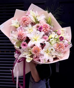 Bó hoa Ly kép nhập và Calla Lily mix Thược Dược A0508