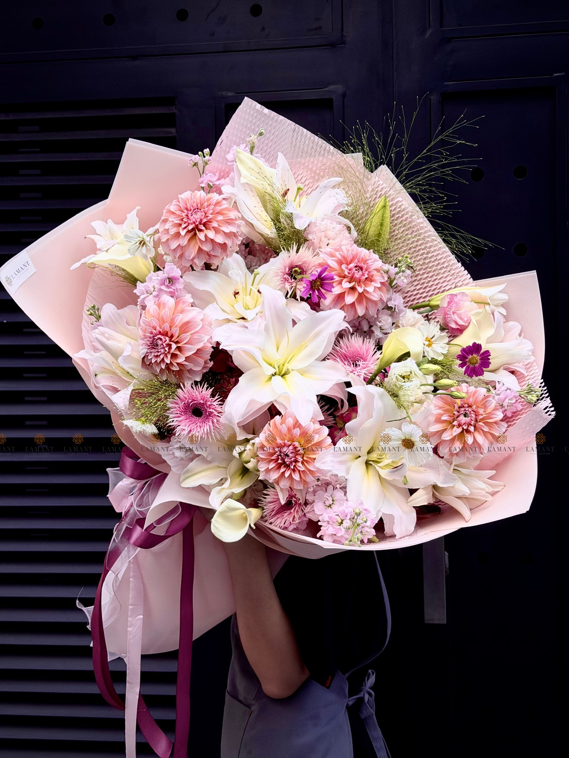 Bó hoa Ly kép nhập và Calla Lily mix Thược Dược A0508 - Hình ảnh 2