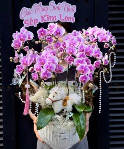 CHẬU HOA 8 CÀNH LAN MINI TONE TÍM L0095