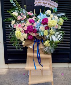 KỆ HOA CHÚC MỪNG TONE VÀNG MIX HỒNG H0040