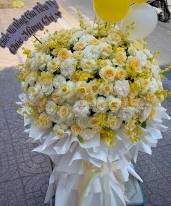 BÓ HOA KHỔNG LỒ TONE VÀNG L0098