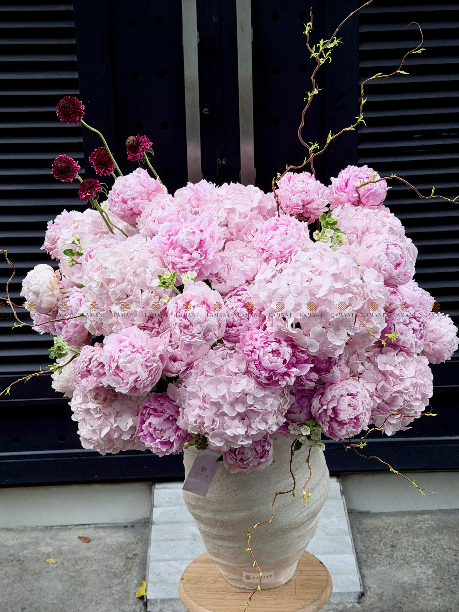 CHẬU HOA 40 CÀNH PEONY SARAH MIX TÚ CẦU HỒNG NHẠT L0099 - Hình ảnh 3