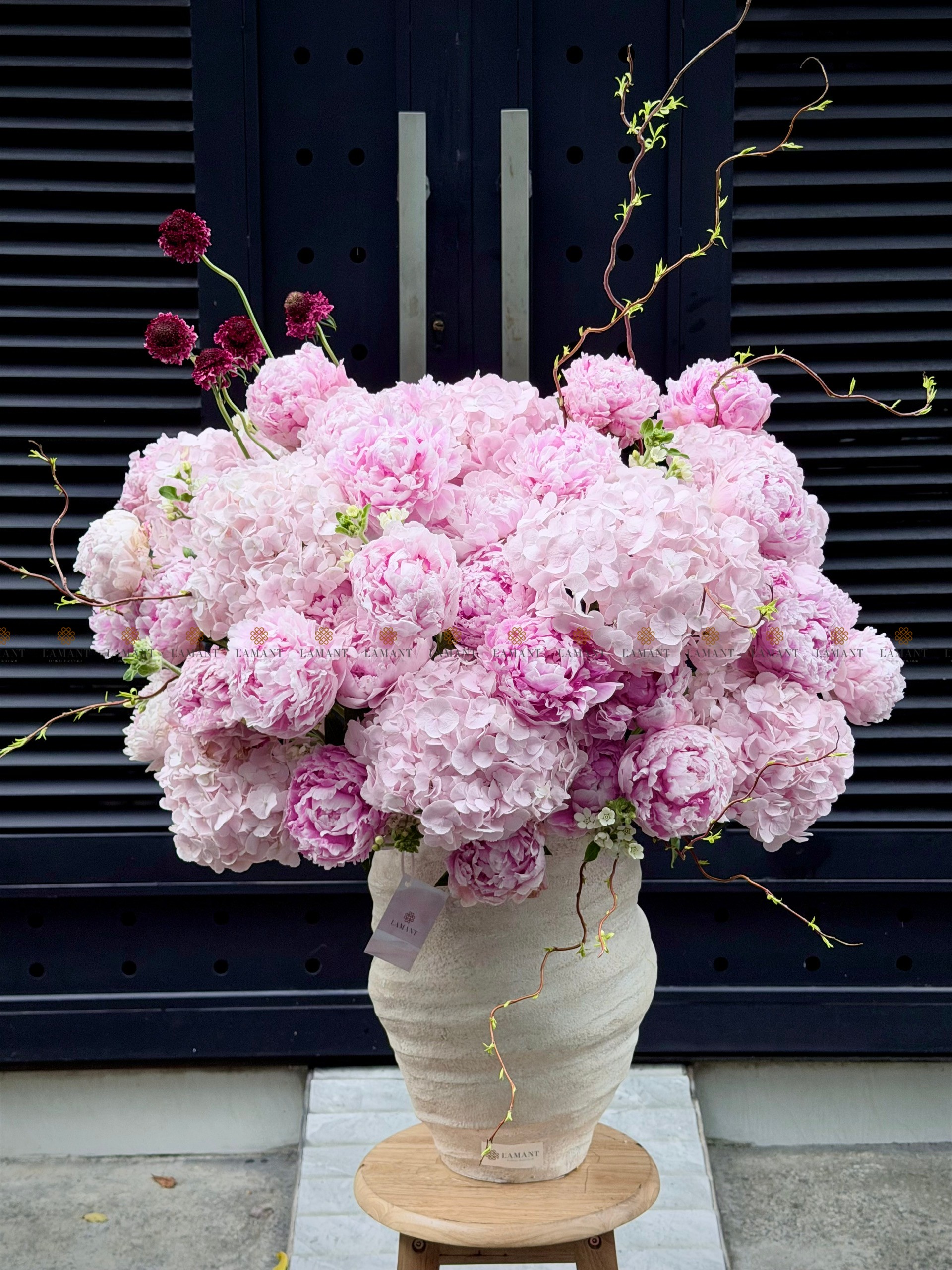 CHẬU HOA 40 CÀNH PEONY SARAH MIX TÚ CẦU HỒNG NHẠT L0099 - Hình ảnh 4