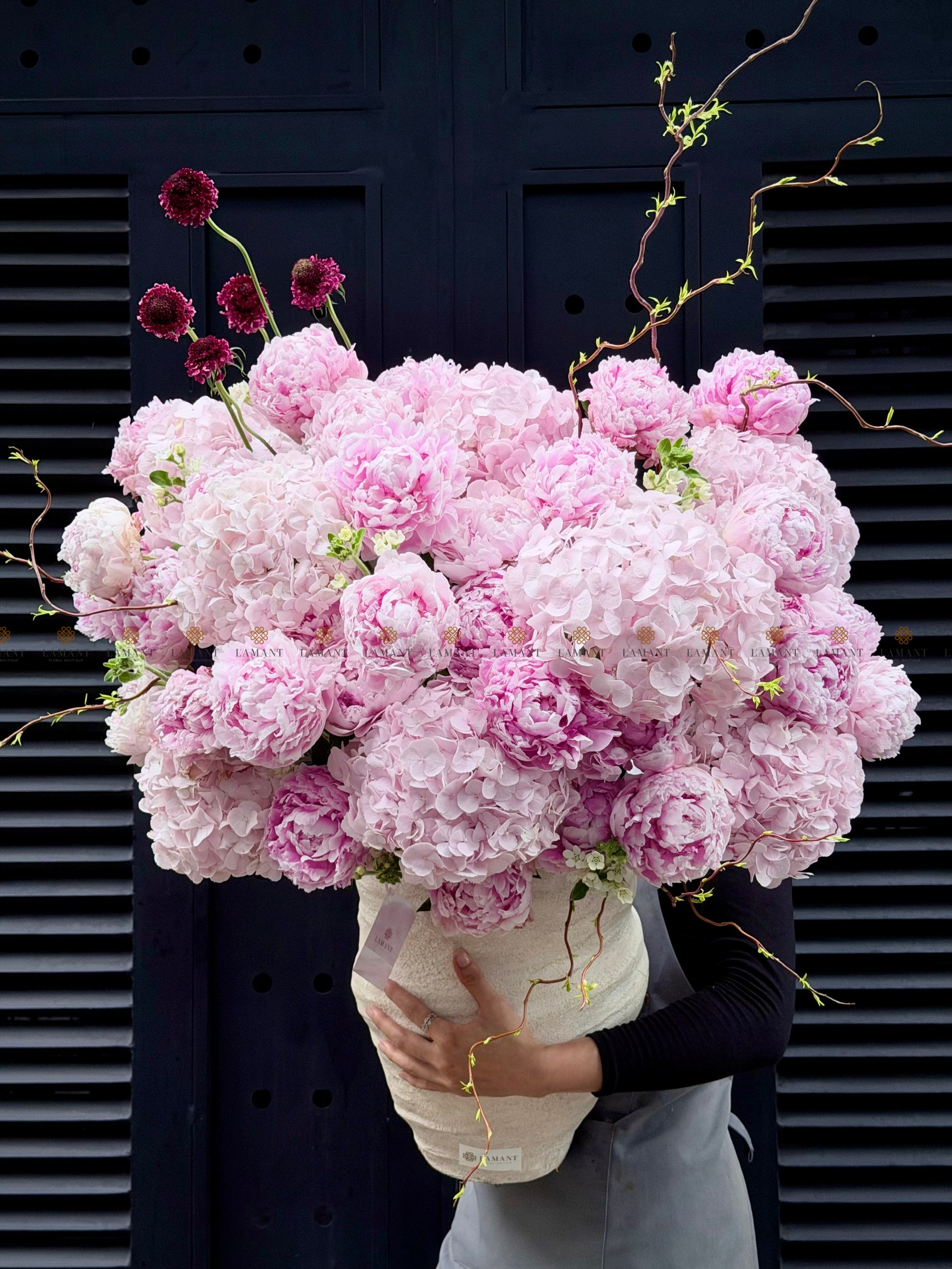 CHẬU HOA 40 CÀNH PEONY SARAH MIX TÚ CẦU HỒNG NHẠT L0099 - Hình ảnh 7