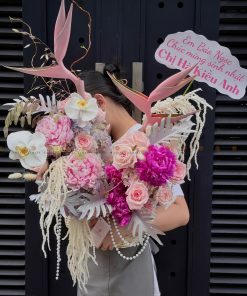 LẴNG HOA PEONY SARAH MIX TÚ CẦU HỒNG NHẠT L0100
