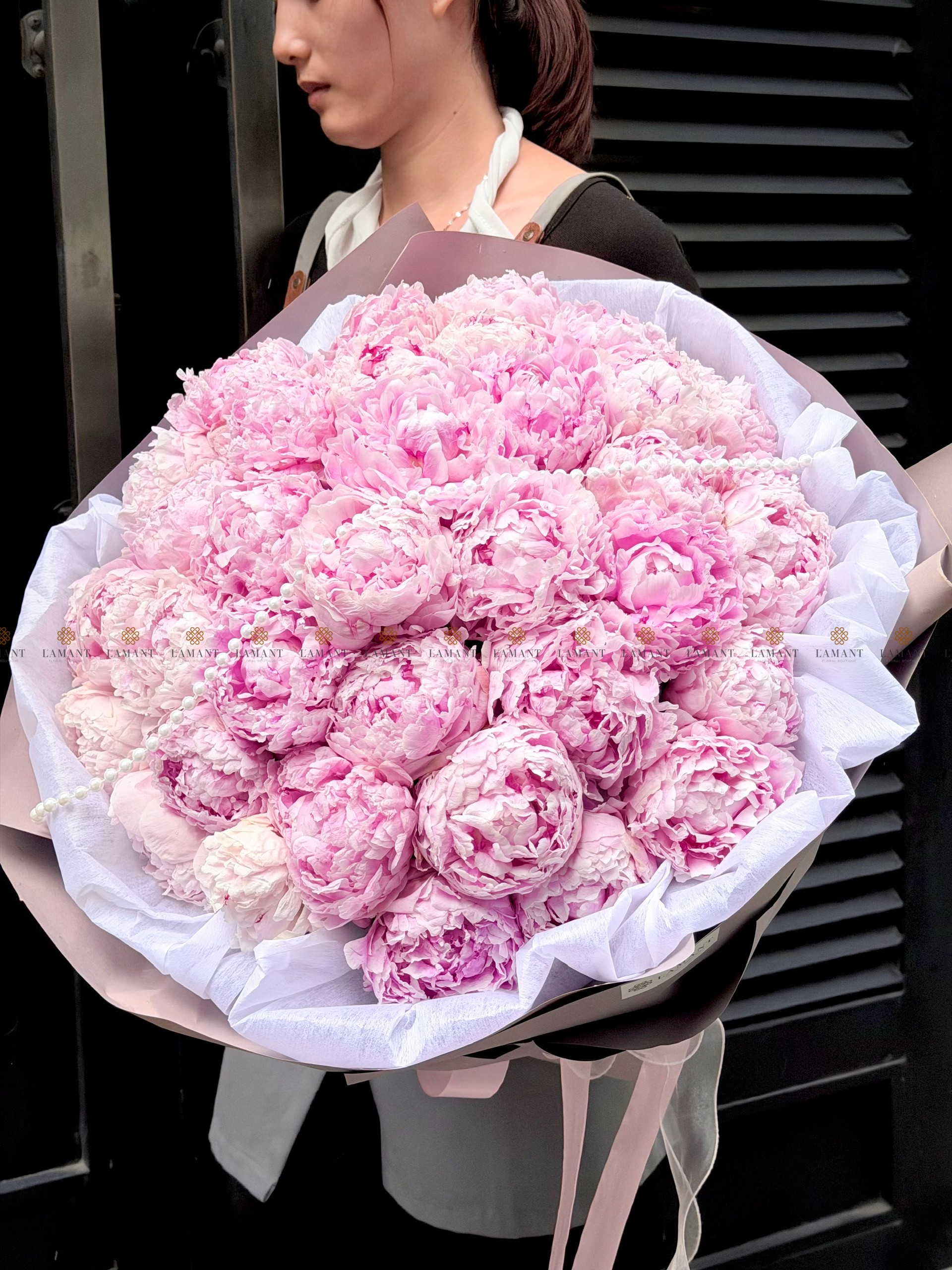 Bó hoa 40 cành Peony Sarah hồng A0522 - Hình ảnh 4