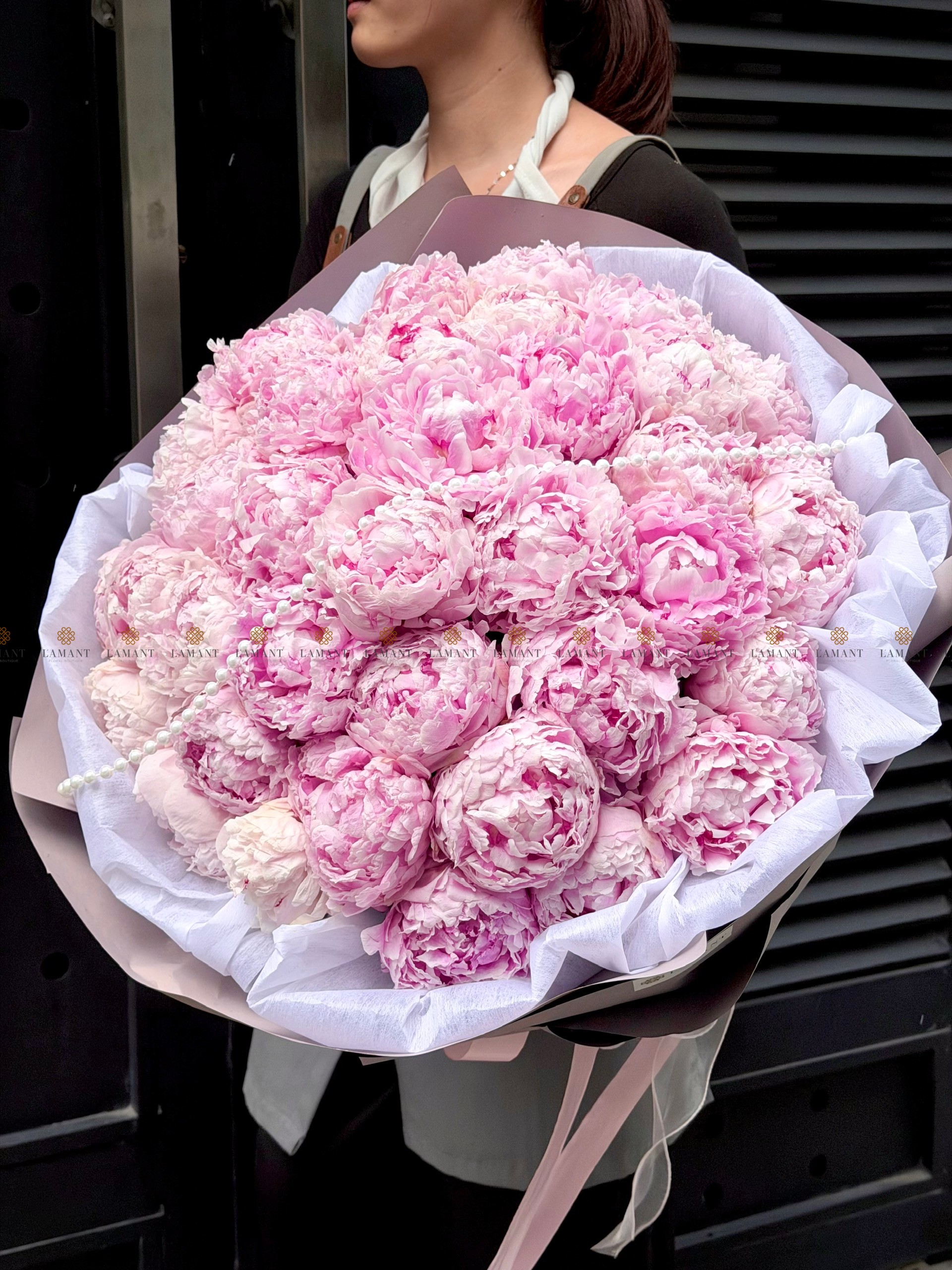 Bó hoa 40 cành Peony Sarah hồng A0522 - Hình ảnh 3