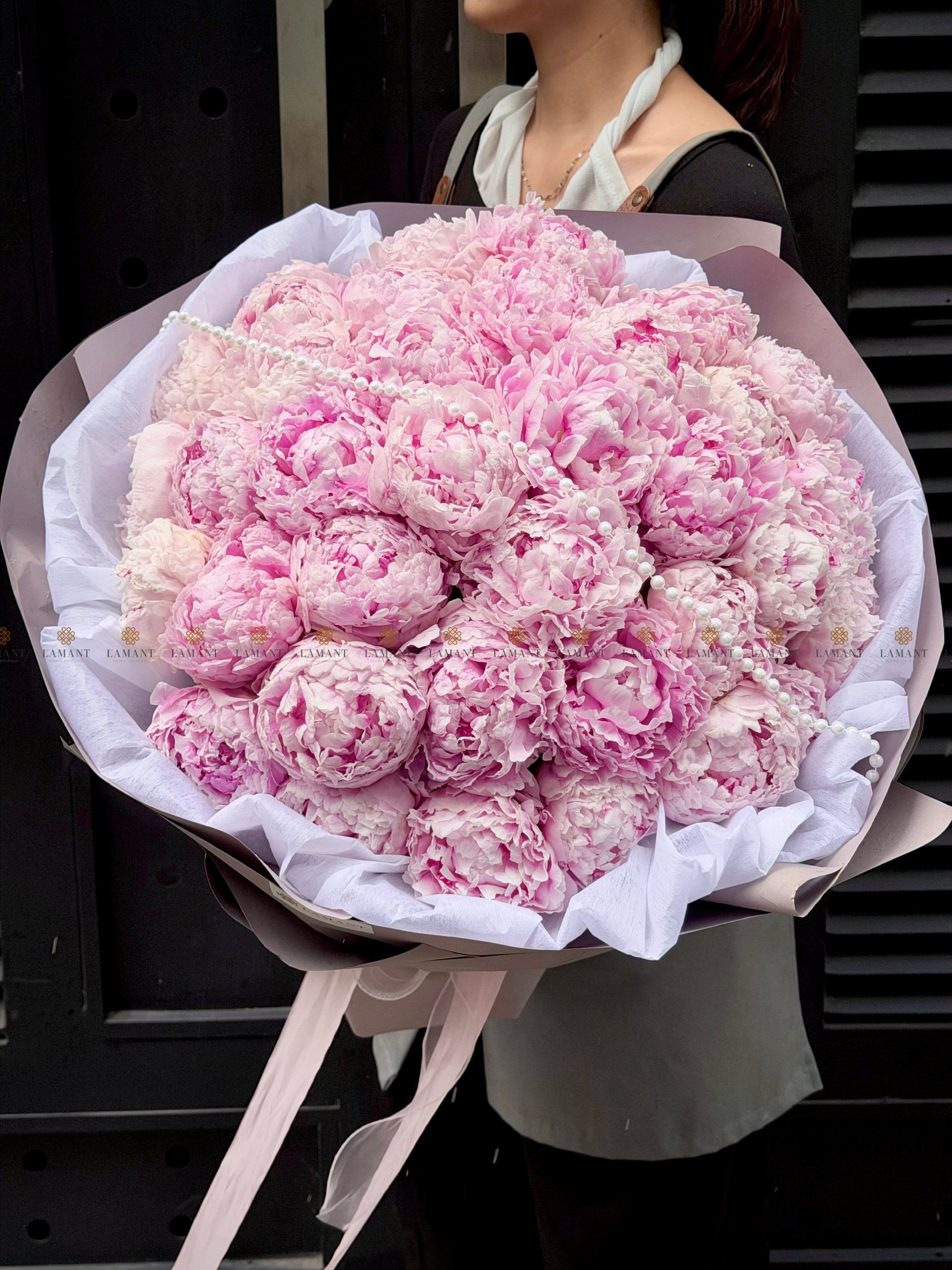 Bó hoa 40 cành Peony Sarah hồng A0522 - Hình ảnh 2