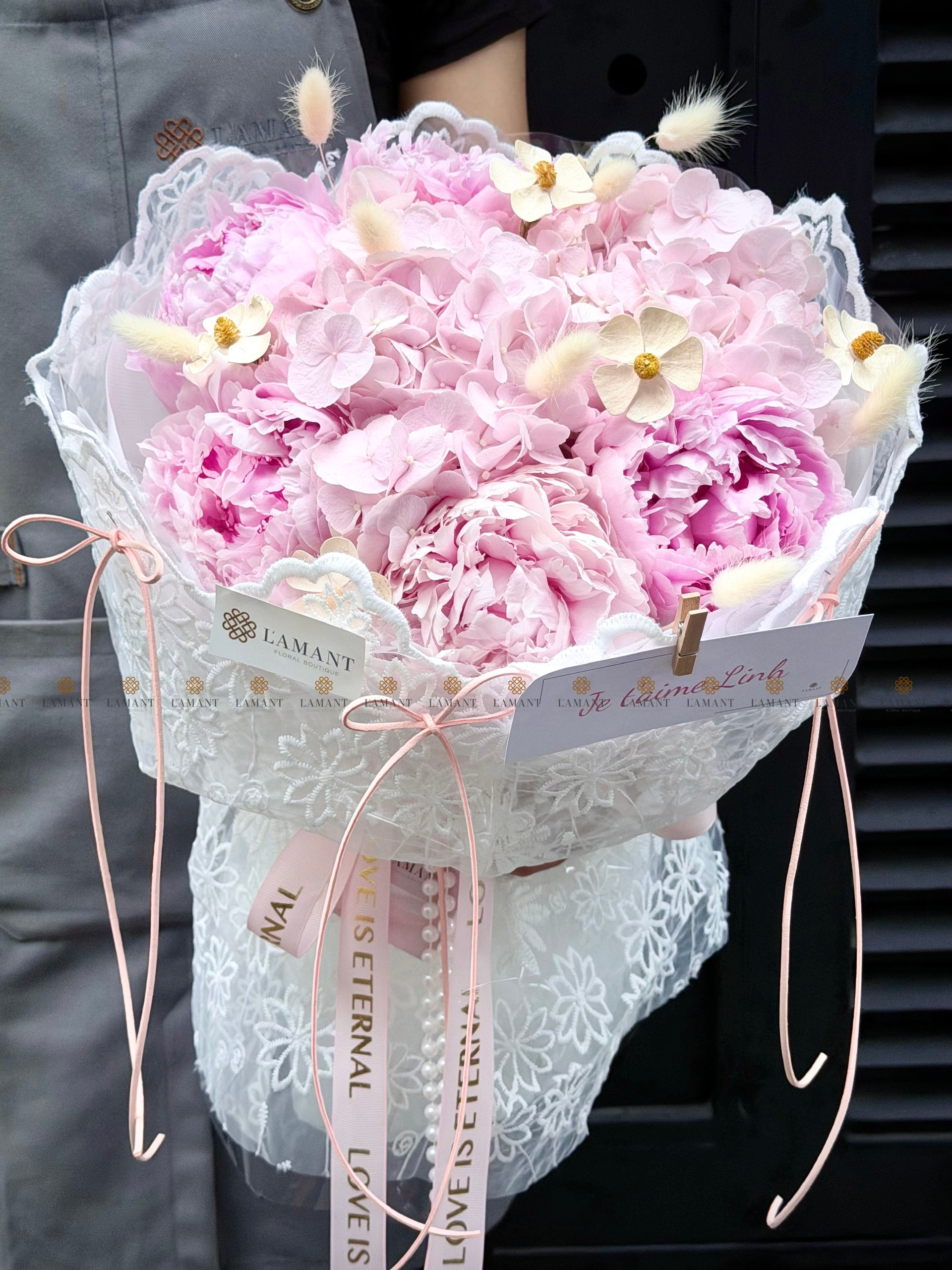Bó hoa Peony Sarah hồng mix Tú cầu A0524 - Hình ảnh 3