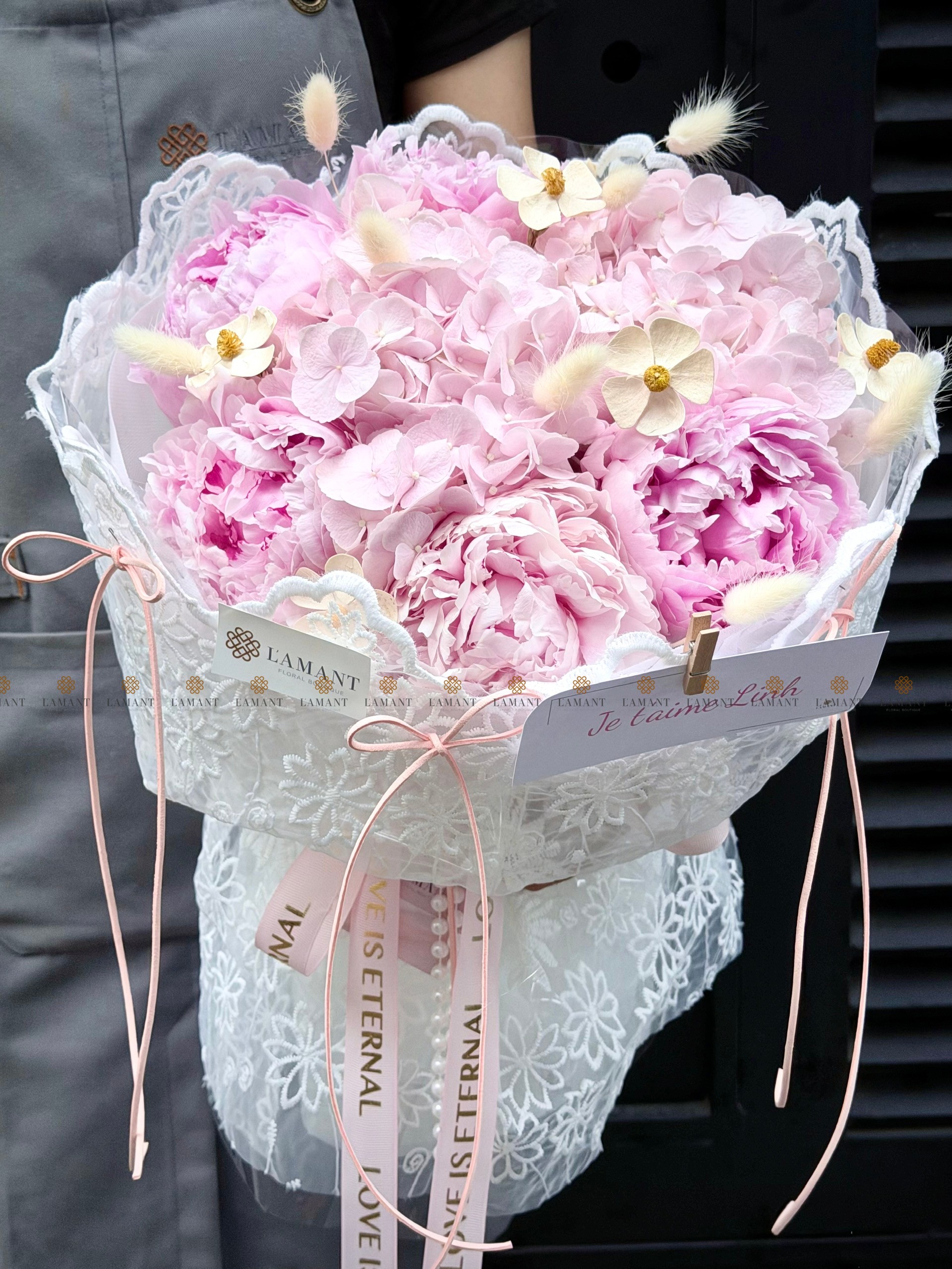 Bó hoa Peony Sarah hồng mix Tú cầu A0524 - Hình ảnh 2