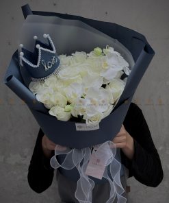 Bó hoa 25 cành hồng và lan mini A0585