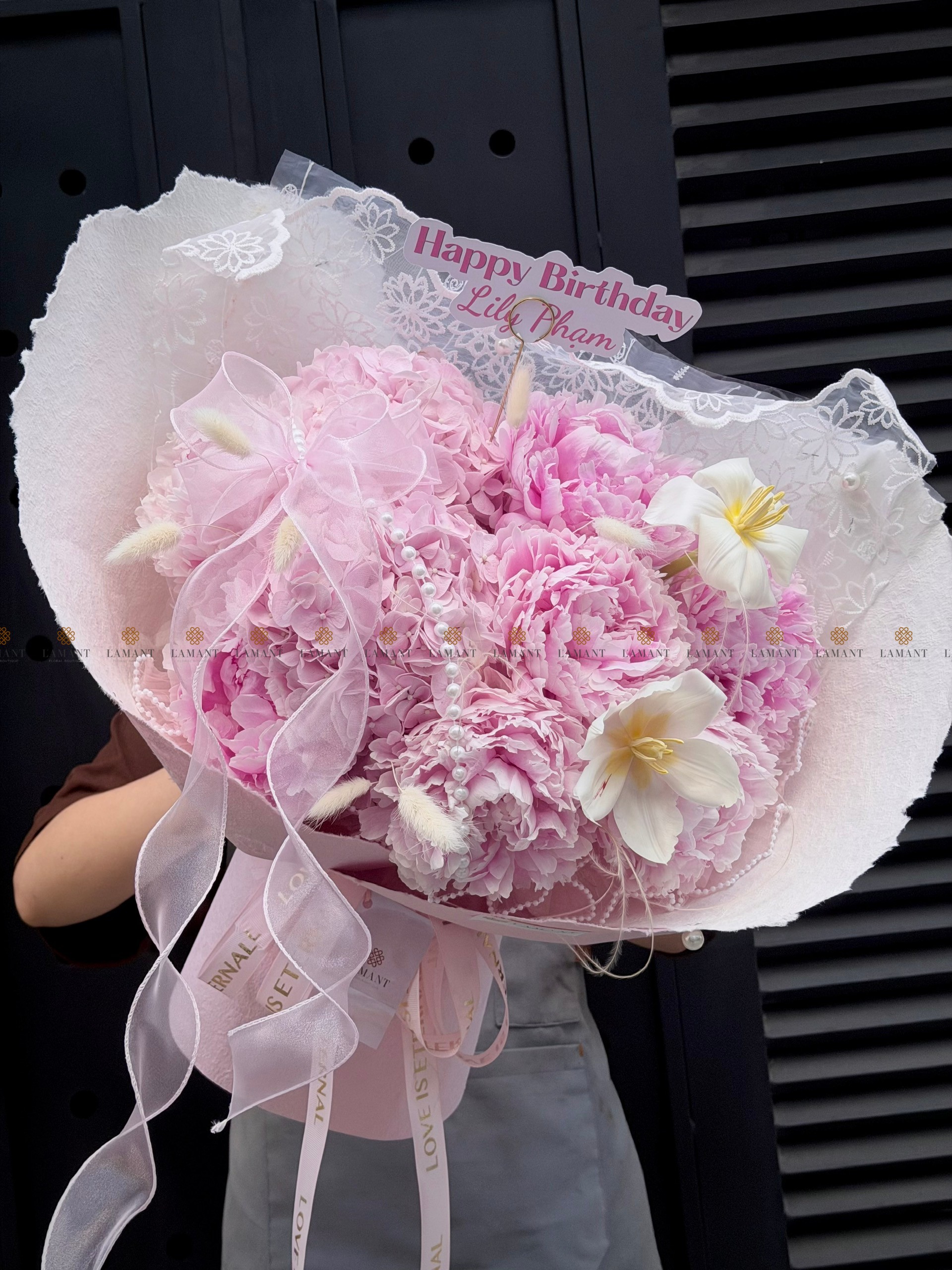 Bó hoa 7 cành Peony Sarah mix Tulip và Tú Cầu A0528 - Hình ảnh 7
