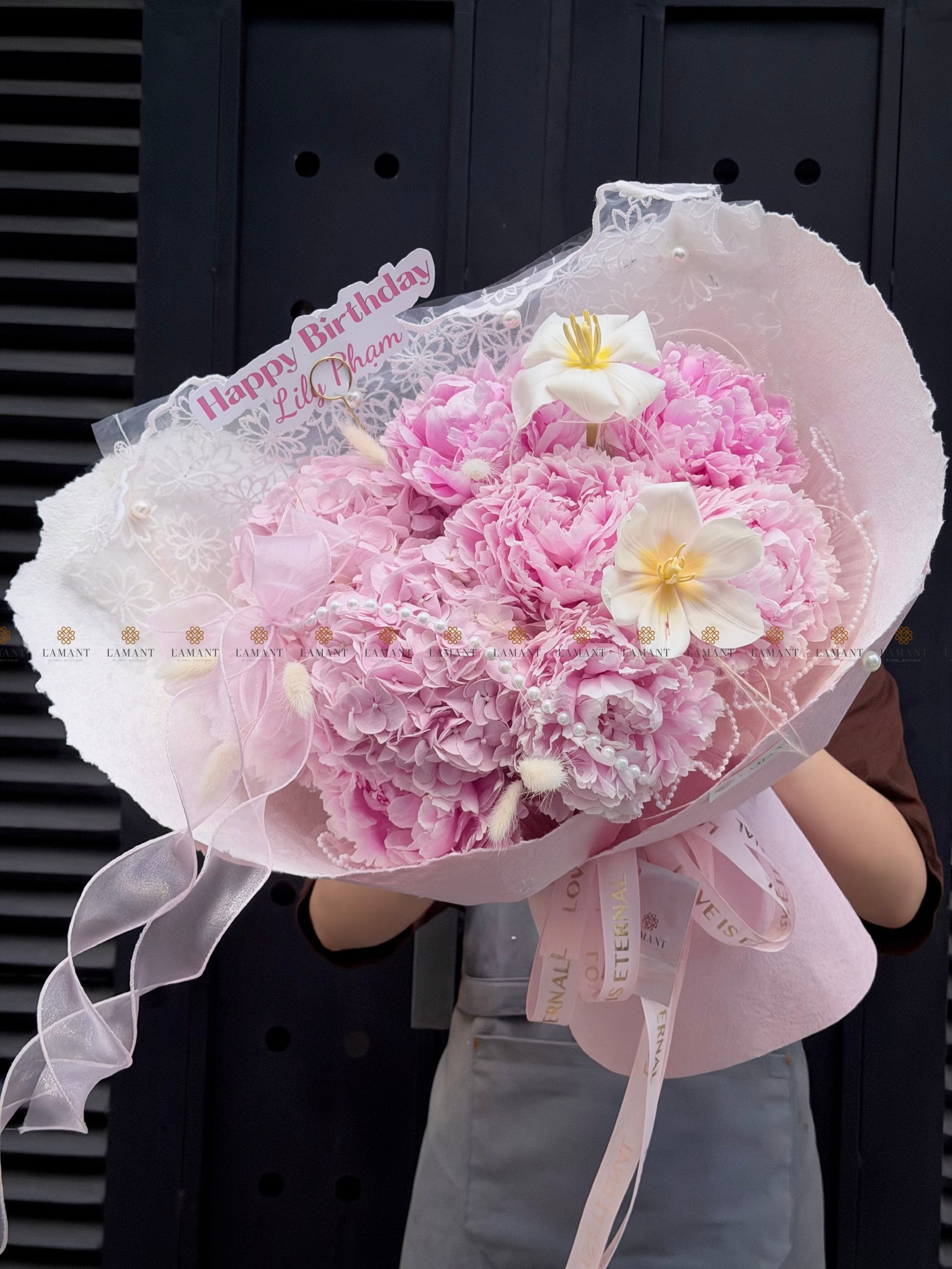 Bó hoa 7 cành Peony Sarah mix Tulip và Tú Cầu A0528 - Hình ảnh 6