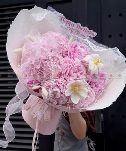 Bó hoa 7 cành Peony Sarah mix Tulip và Tú Cầu A0528