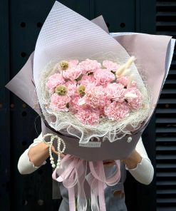 Bó hoa phăng nhạt mix hoa lá phụ A0538