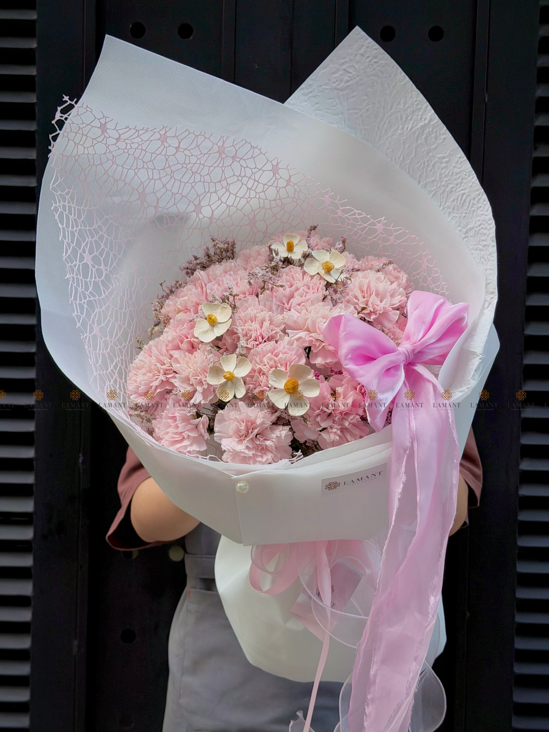 Bó hoa 20 cành Phăng hồng Nhạt Trung Quốc mix hoa bướm gỗ A0548 - Hình ảnh 3