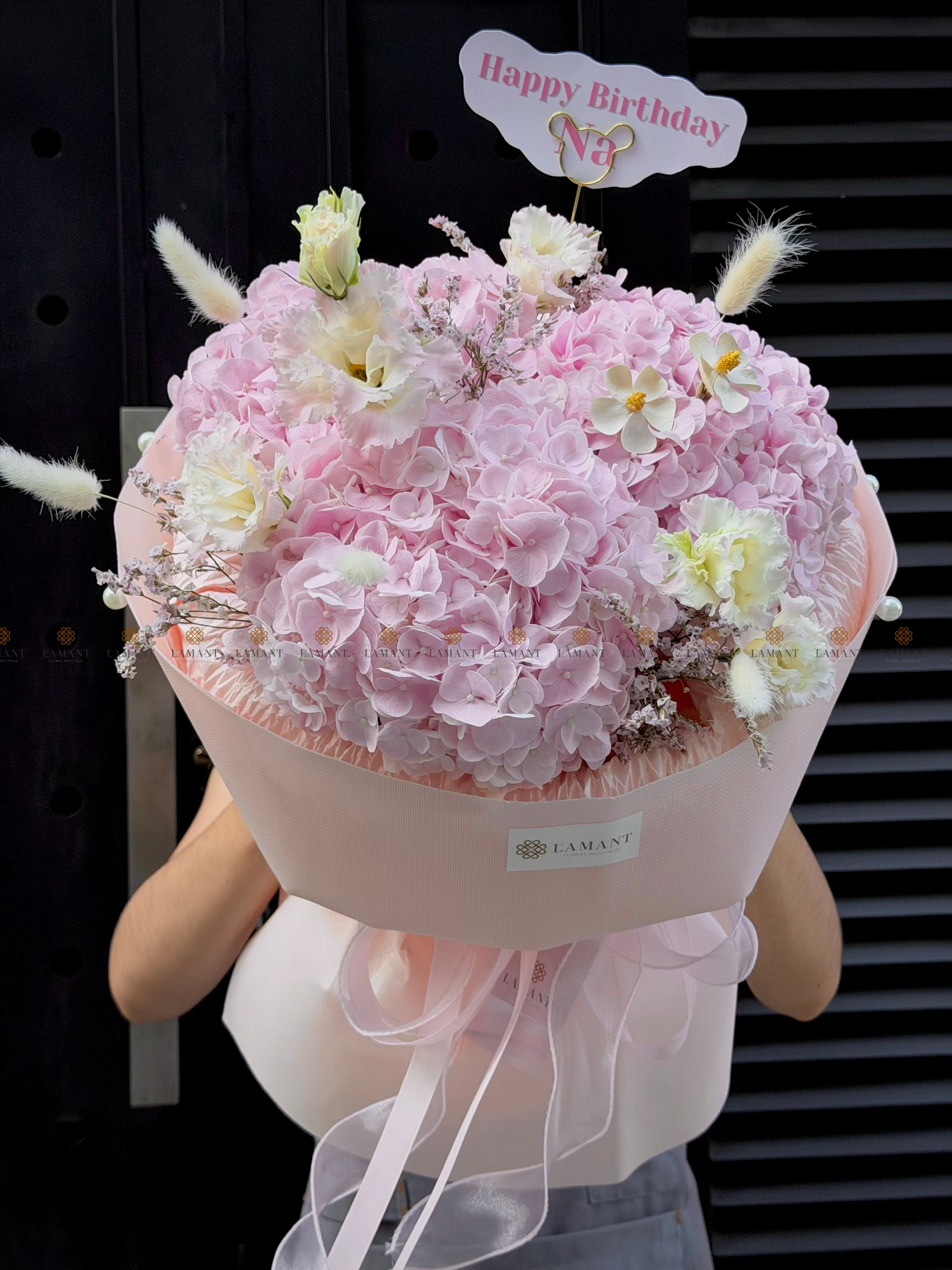 Bó hoa Tú Cầu mix hoa phụ tone Hồng nhạt A0570 - Hình ảnh 9